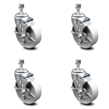 Service Caster 5 Inch Semi Steel Swivel 1/2 Inch Threaded Stem Caster Set with Brake SCC SCC-TS20S514-SSS-TLB-121315-4
